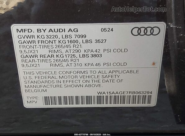 WA15AAGE7RB063294 2024 AUDI Q8 E-TRON Черный Вид подкапотного пространства
