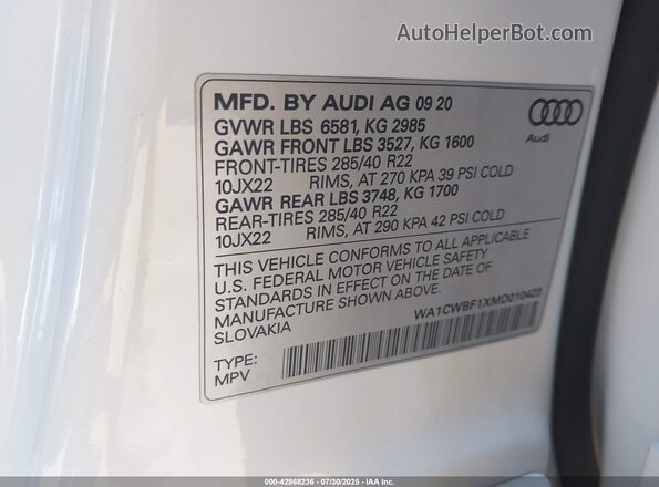 WA1CWBF1XMD010423 2021 AUDI SQ8 Белый Вид подкапотного пространства