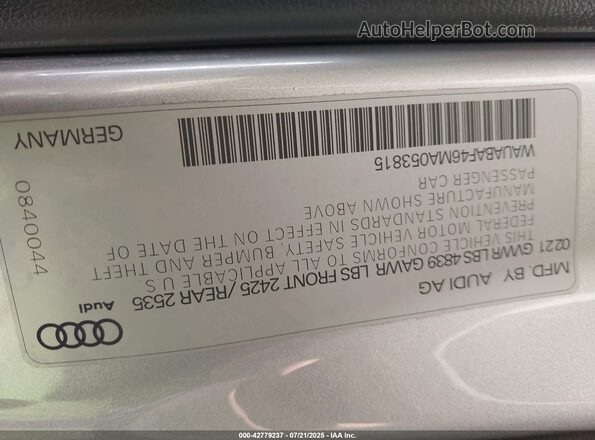 WAUABAF46MA053815 2021 AUDI OTHER Серебряный Вид подкапотного пространства