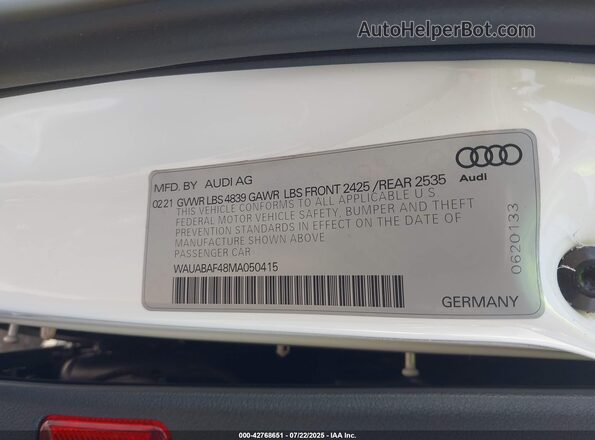 WAUABAF48MA050415 2021 AUDI OTHER Белый Вид подкапотного пространства