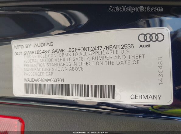 WAUEAAF48MA063704 2021 AUDI OTHER Black Widok komory silnika