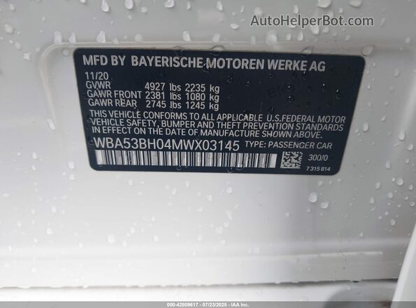 WBA53BH04MWX03145 2021 BMW OTHER White Engine compartment view
