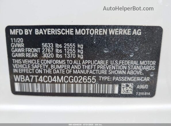 WBA7T4C04MCG02655 2021 BMW OTHER White Widok komory silnika