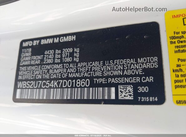 WBS2U7C54K7D01860 2019 BMW M2 Бежевый Вид подкапотного пространства