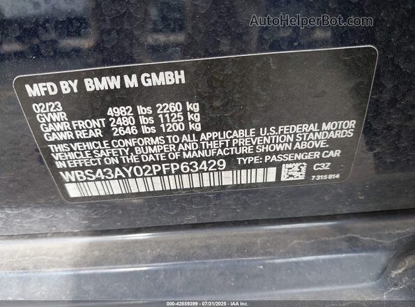 WBS43AY02PFP63429 2023 BMW M3 Dark Blue Вид подкапотного пространства