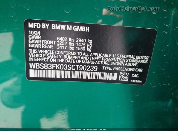 WBS83FK03SCT90239 2025 BMW M5 Green Vista del compartimento del motor