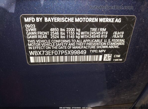 WBX73EF07P5X99849 2023 BMW X1 Blue Engine compartment view