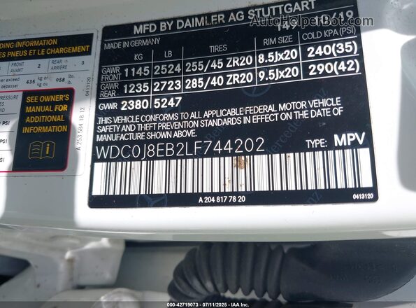 WDC0J8EB2LF744202 2020 MERCEDES-BENZ GLC 300 COUPE White ძრავის განყოფილების ხედი