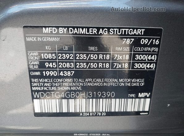 WDCTG4GB0HJ319390 2017 MERCEDES-BENZ GLA 250 Gray Engine compartment view