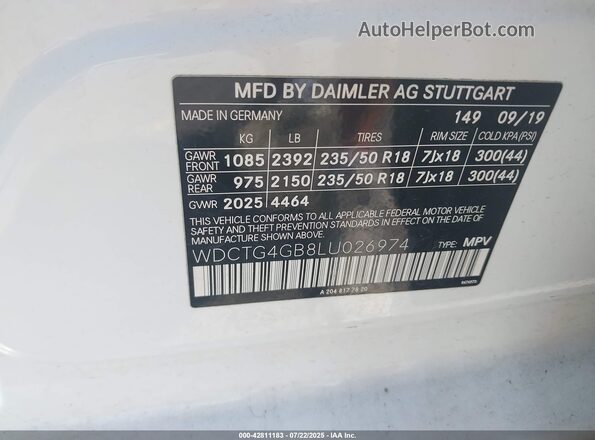 WDCTG4GB8LU026974 2020 MERCEDES-BENZ GLA 250 White Շարժիչի բաժամունքի տեսք