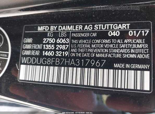 WDDUG8FB7HA317967 2017 MERCEDES-BENZ S-CLASS Черный Вид подкапотного пространства