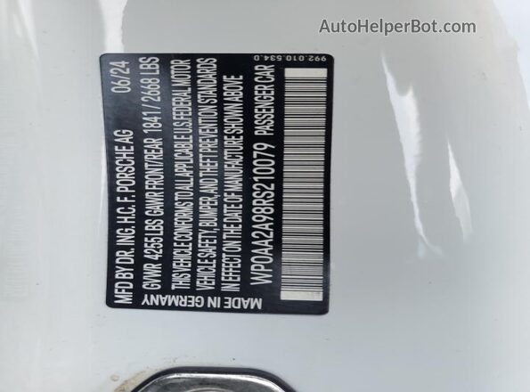WP0AA2A98RS210079 2024 PORSCHE 911 White Vista del compartimento del motor