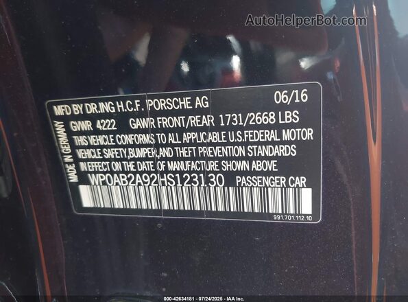 WP0AB2A92HS123130 2017 PORSCHE 911 Черный Вид подкапотного пространства
