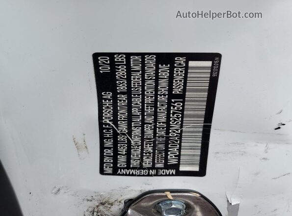 WP0AD2A92MS257561 2021 PORSCHE 911 White VIN sticker view