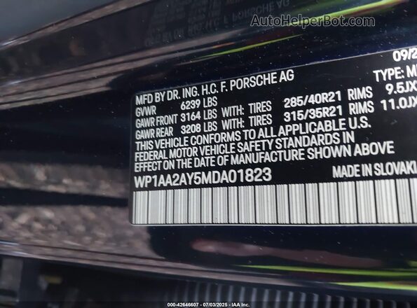 WP1AA2AY5MDA01823 2021 PORSCHE CAYENNE Black Vista del compartimento del motor