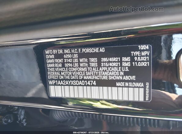 WP1AA2AYXSDA01474 2025 PORSCHE CAYENNE Black Widok komory silnika