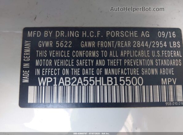 WP1AB2A55HLB15500 2017 PORSCHE MACAN White Շարժիչի բաժամունքի տեսք