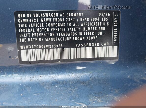 WVW3A7CD0SW213385 2025 VOLKSWAGEN GOLF Blue Engine compartment view