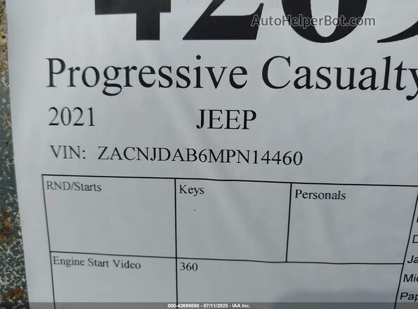 ZACNJDAB6MPN14460 2021 JEEP RENEGADE Silver Widok komory silnika