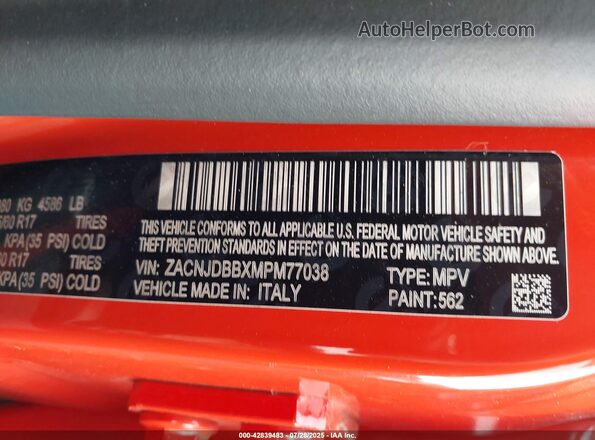 ZACNJDBBXMPM77038 2021 JEEP RENEGADE Orange Widok komory silnika