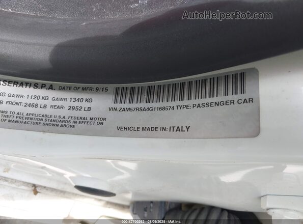 ZAM57RSA4G1168574 2016 MASERATI GHIBLI White Widok komory silnika