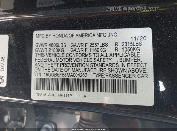 19UUB5F58MA004262 2021 ACURA TLX Black Вид підкапотного простору