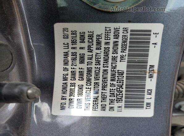 19XZE4F54LE012487 2020 HONDA INSIGHT Серый Вид наклейки с VIN-кодом