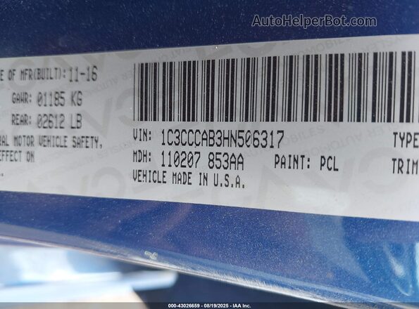 1C3CCCAB3HN506317 2017 CHRYSLER 200 Blue Engine compartment view