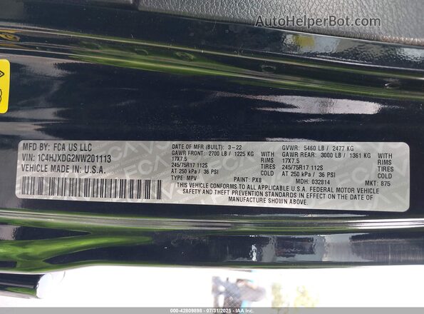 1C4HJXDG2NW201113 2022 JEEP WRANGLER UNLIMITED Black Вид підкапотного простору