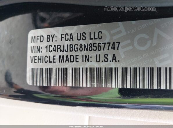 1C4RJJBG8N8567747 2022 JEEP GRAND CHEROKEE Черный Вид подкапотного пространства
