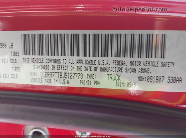 1C6RR7TT8JS127779 2018 RAM 1500 Red Engine compartment view