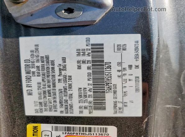 1FA6P8TH5J5113670 2018 FORD MUSTANG Gray VIN sticker view