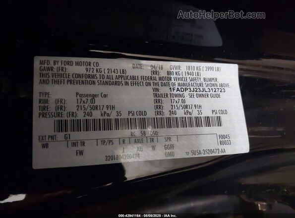 1FADP3J23JL312723 2018 FORD FOCUS Black Widok komory silnika