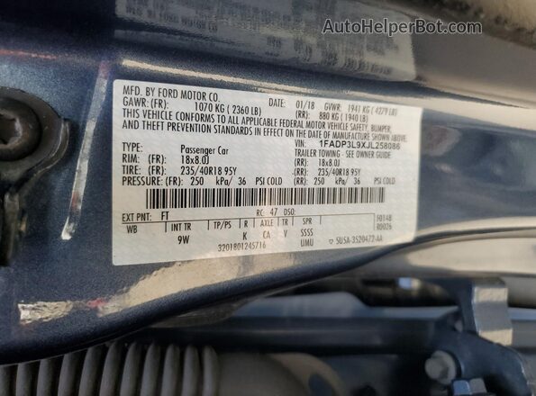 1FADP3L9XJL258086 2018 FORD FOCUS Синий Вид подкапотного пространства