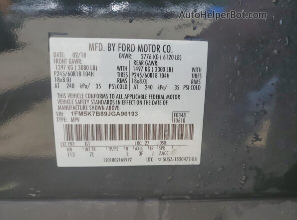 1FM5K7B89JGA96193 2018 FORD FORD EXPLORER Black Вид наклейки з VIN-кодом