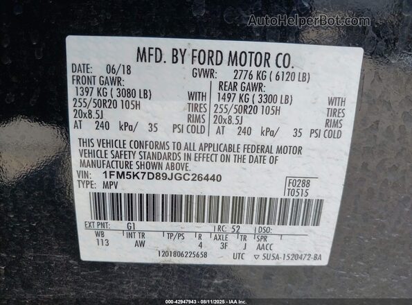1FM5K7D89JGC26440 2018 FORD FORD EXPLORER Black Vista del compartimento del motor