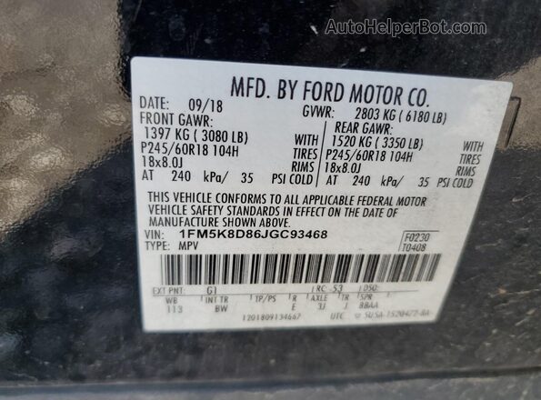 1FM5K8D86JGC93468 2018 FORD FORD EXPLORER Black VIN კოდის სტიკერის ხედი