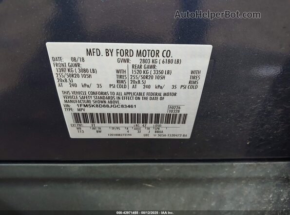 1FM5K8D88JGC83461 2018 FORD FORD EXPLORER Blue Շարժիչի բաժամունքի տեսք