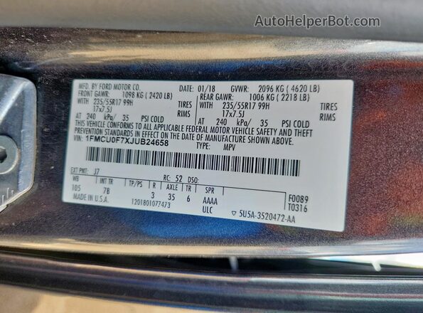 1FMCU0F7XJUB24658 2018 FORD ESCAPE Серый Вид подкапотного пространства