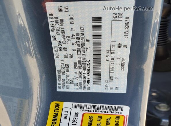 1FMEE1BP4RLB34346 2024 FORD BRONCO Blue Vista de la etiqueta del VIN