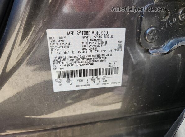 1FMSK7DH9RGA66882 2024 FORD FORD EXPLORER Gray Vista de la etiqueta del VIN