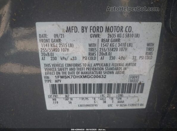 1FMSK7DHXMGC00632 2021 FORD FORD EXPLORER Gray Widok komory silnika