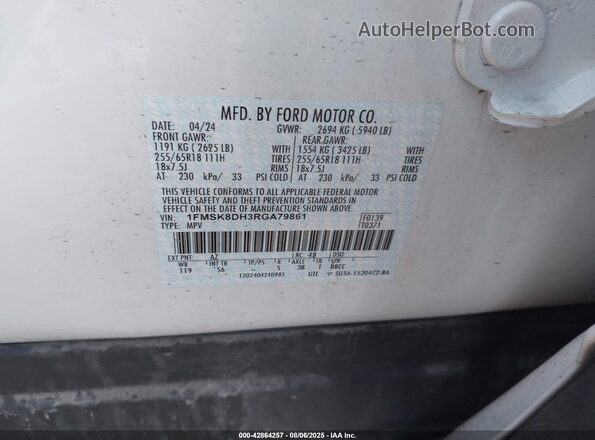 1FMSK8DH3RGA79861 2024 FORD FORD EXPLORER White Vista del compartimento del motor
