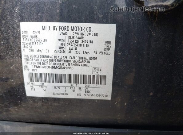 1FMSK8DH9MGB41286 2021 FORD FORD EXPLORER Black Widok komory silnika
