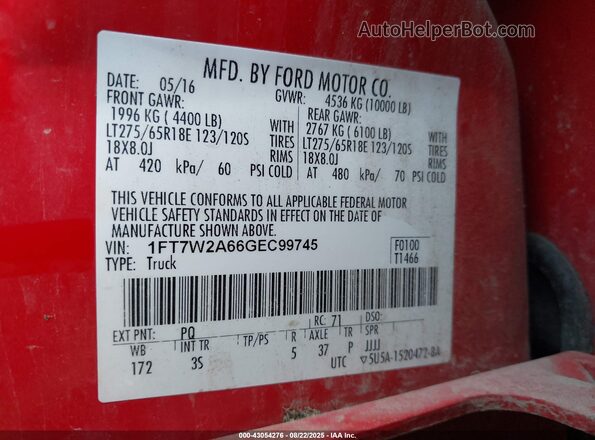 1FT7W2A66GEC99745 2016 FORD F250 Red Engine compartment view