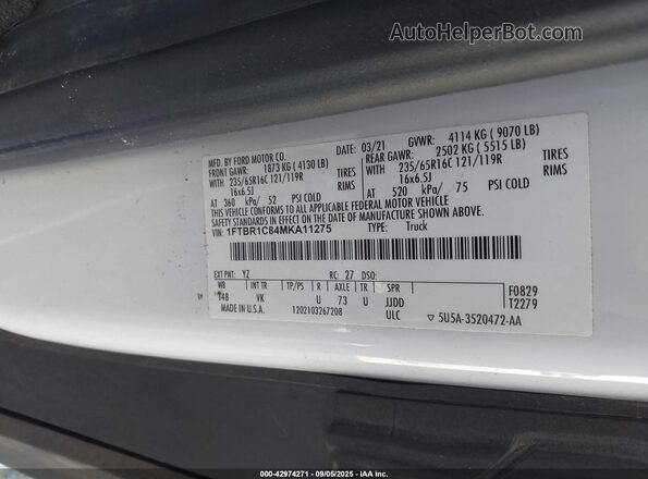 1FTBR1C84MKA11275 2021 FORD TRANSIT-250 Белый Вид подкапотного пространства