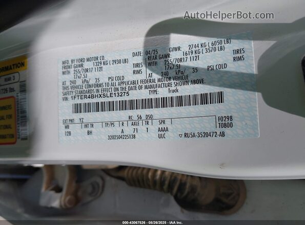 1FTER4BHXSLE13275 2025 FORD RANG White ძრავის განყოფილების ხედი
