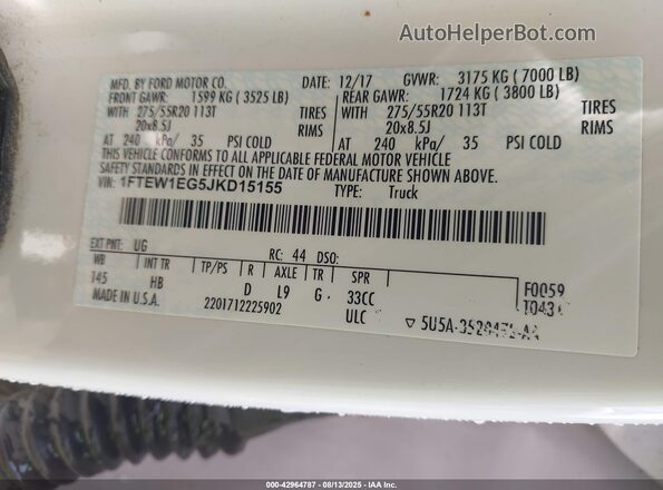 1FTEW1EG5JKD15155 2018 FORD F150 White Вид підкапотного простору