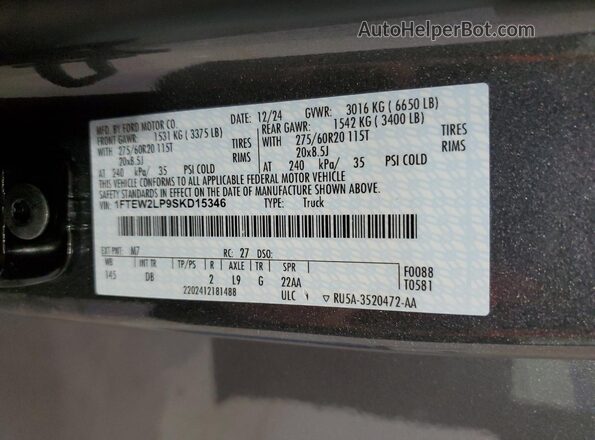 1FTEW2LP9SKD15346 2025 FORD F150 Gray VIN sticker view