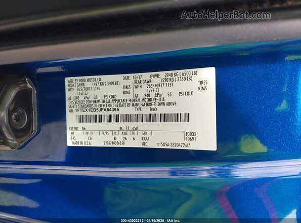 1FTEX1EB5JFA84395 2018 FORD F150 Blue ძრავის განყოფილების ხედი